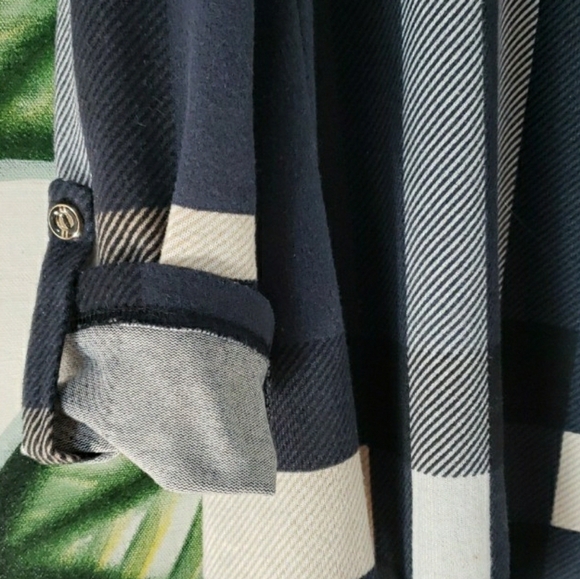 Lildy Button Sleeve Tunic Plaid Blue and Cream, Size  S-M - Picture 11 of 16